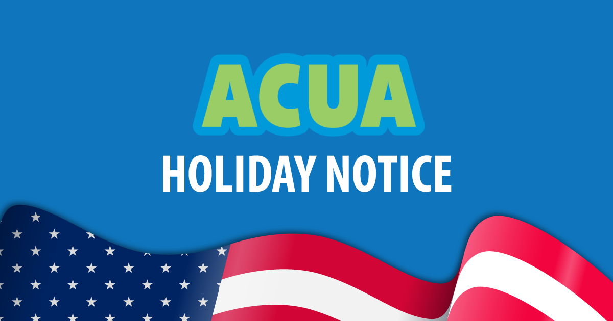 ACUA Labor Day Notice for Monday, September 5